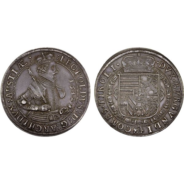 AUSTRIA: Leopold V, 1626-1632, AR thaler (28.46g), 1632, XF-AU