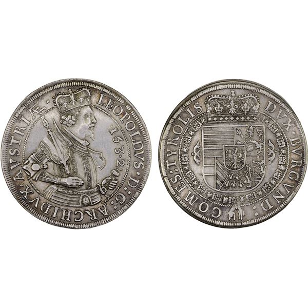AUSTRIA: Leopold V, 1626-1632, AR thaler (28.54g), 1632, XF
