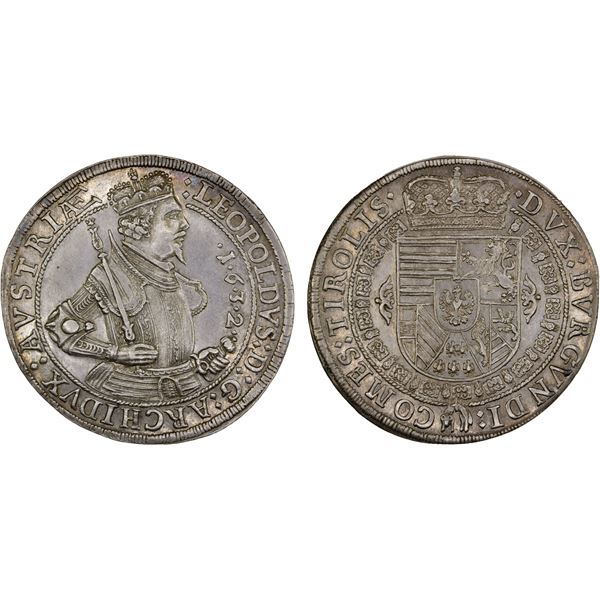 AUSTRIA: Leopold V, 1626-1632, AR thaler (28.1g), 1632, XF
