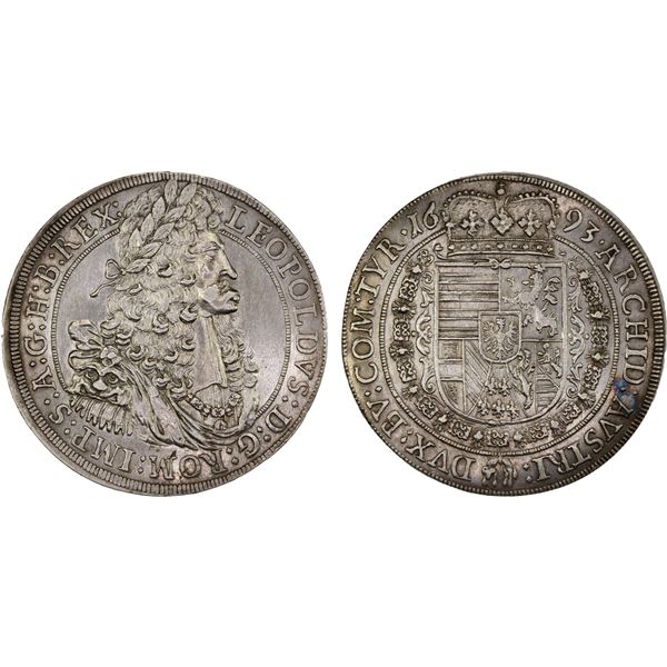 AUSTRIA: Leopold I, 1657-1705, AR thaler (28.60g), 1693, XF-AU