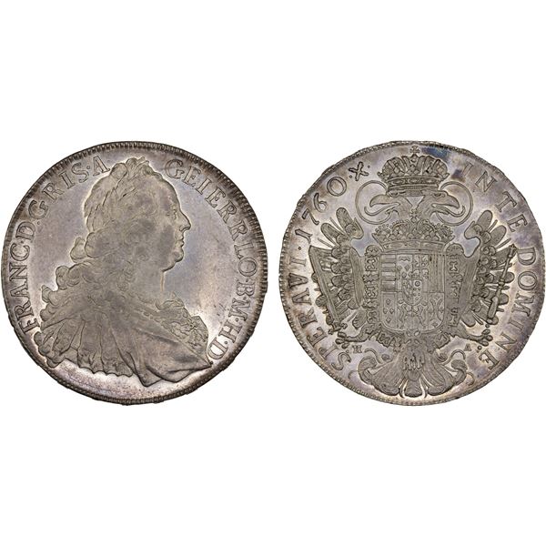 AUSTRIA: Francis I of Lorraine, 1745-1765, AR thaler, 1760-HA, AU