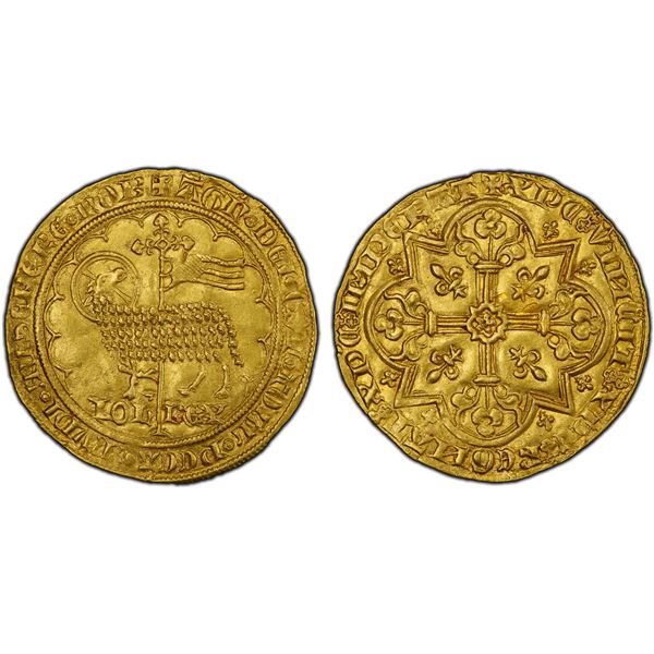 BELGIUM: BRABANT: Joanna & Wenceslas, 1355-1383, AV mouton d'or (4.67g), Vilvoorde, PCGS AU58