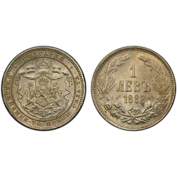 BULGARIA: Alexander I, 1879-1886, AR lev, 1882, PCGS MS63