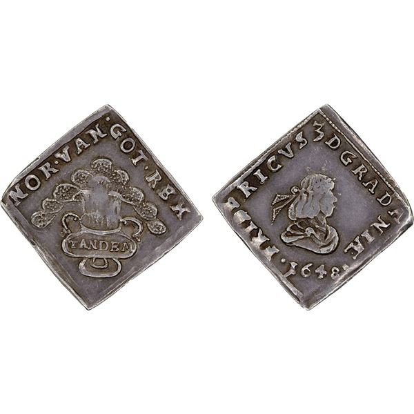 DENMARK: Frederik III, 1648-1670, 1/12 specie daler, (2.36g), 1648, XF