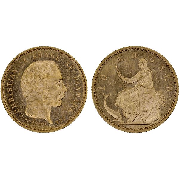 DENMARK: Christian IX, 1863-1906, AV 10 kroner, 1900, UNC