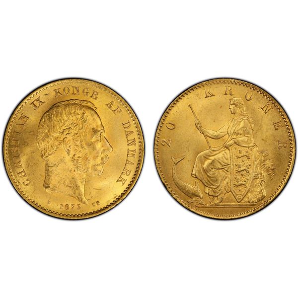 DENMARK: Christian IX, 1863-1906, AV 20 kroner, 1873, PCGS MS64