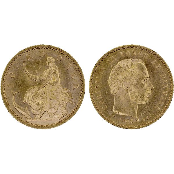 DENMARK: Christian IX, 1863-1906, AV 10 kroner, 1900, UNC