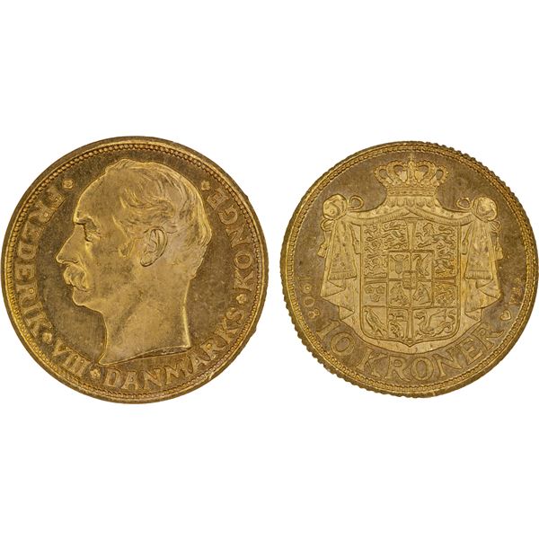 DENMARK: Frederik VIII, 1906-1912, AV 10 kroner, 1909, NGC MS62