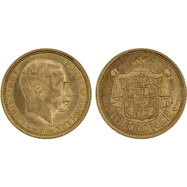 DENMARK: Christian X, 1912-1947, AV 10 kroner, 1913, UNC