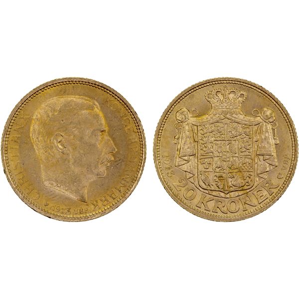 DENMARK: Christian X, 1912-1947, AV 20 kroner, 1913, UNC