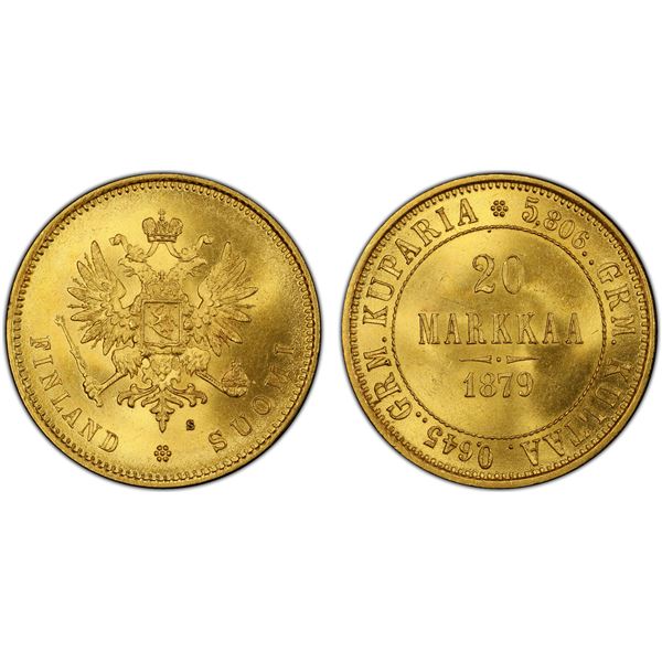 FINLAND: Alexander II, Grand Duke, 1855-1881, AV 20 markkaa, 1879, PCGS MS64