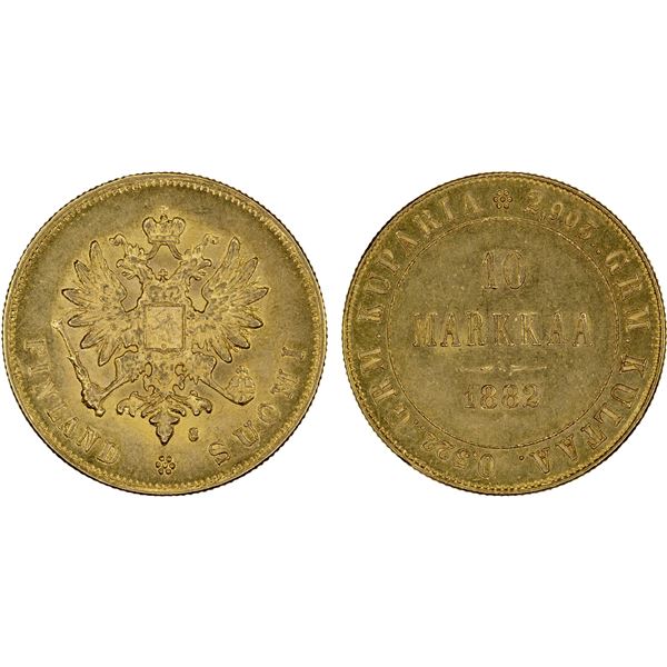 FINLAND: Alexander III, 1881-1894, AV 10 markkaa, 1882-S, UNC