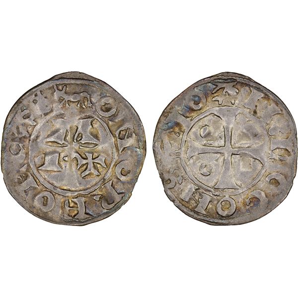 BÉARN: Jean I de Grailly, 1412-1436, AR denier (0.54g), XF
