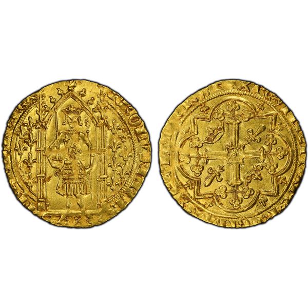 PROVENCE: Jeanne de Naples, 1343-1382, AV franc à pied (3.76g), Tarascon, PCGS MS62