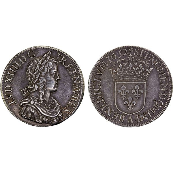 FRANCE: Louis XIV, 1643-1715, AR ecu (27.34g), 1652-A, XF