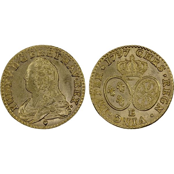FRANCE: Louis XV, 1715-1774, AV louis d'or, Tours, 1737-E, UNC