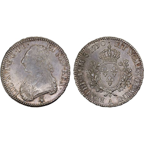 FRANCE: Louis XVI, 1774-1792, AR ecu, 1790-A, AU