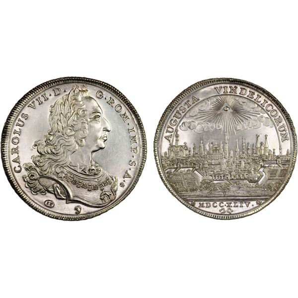AUGSBURG: Karl VII, 1742-1745, AR thaler (29.28g), 1744, UNC