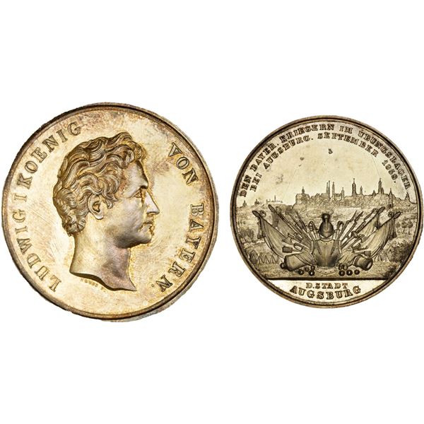 AUGSBURG: Ludwig I, 1825-1848, AR medal (27.16g), 1838, Specimen
