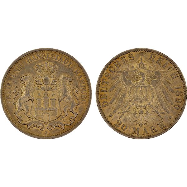 HAMBURG: Free Hanseatic City, 1324-1922, AV 20 marks, 1899, AU