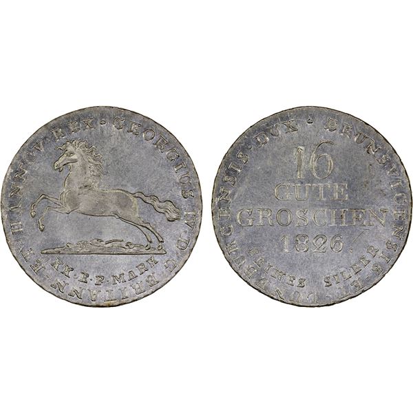 HANOVER: George IV, 1820-1830, AR 16 gute groschen, 1826, UNC
