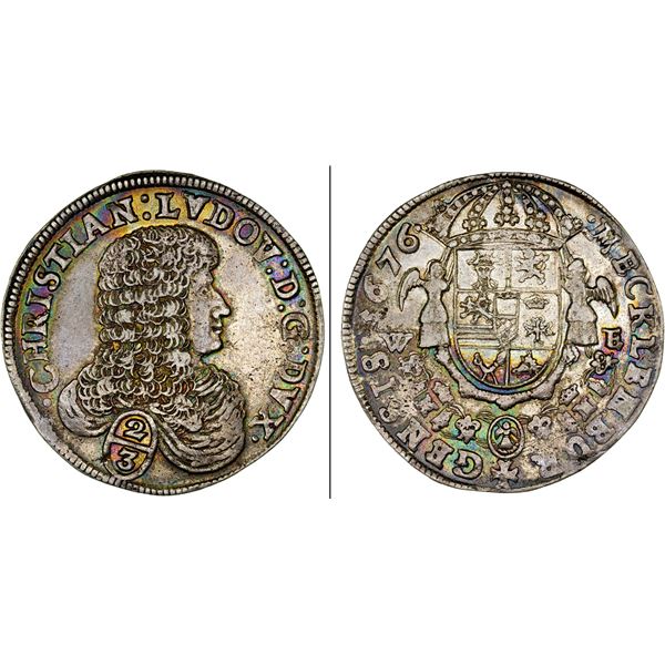 MECKLENBURG-SCHWERIN: Christian Ludwig I, 1658-1692, AR 2/3 thaler (17.92g), 1676, XF