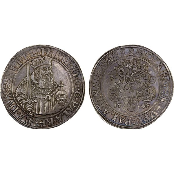 PFALZ-OBERPFALZ: Frederick II, 1544-1556, AR reichsthaler, Neumarkt, 1548, XF