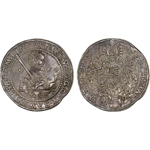 SAXONY: August I, 1553-1586, AR reichsthaler, Dresden, 1564, VF-XF