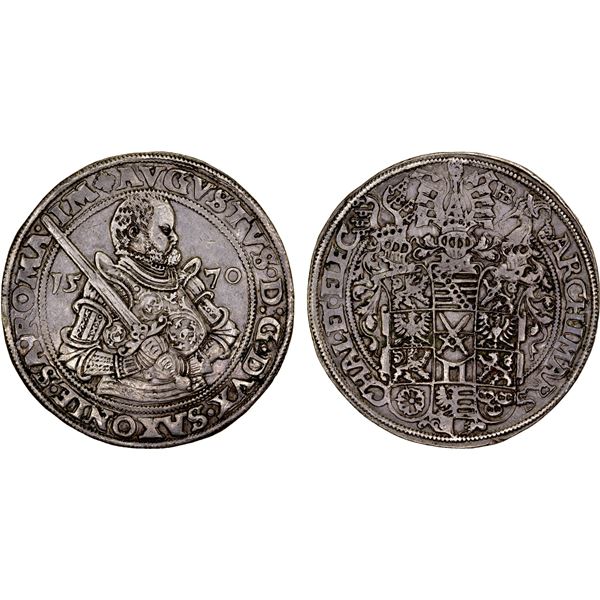 SAXONY: August I, 1553-1586, AR thaler (28.96g), 1570-HB, VF