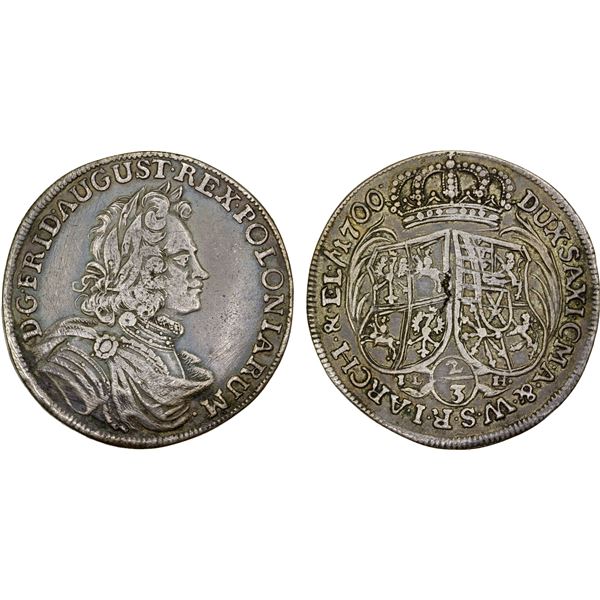 SAXONY: Friedrich August I, 1694-1733, AR 2/3 thaler, 1700, VF-XF