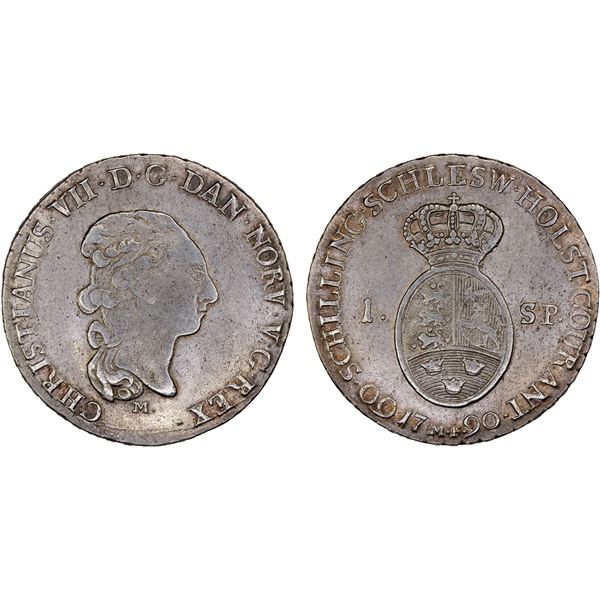 SCHLESWIG-HOLSTEIN: Christian VII, 1766-1808, AR 60 schilling, 1790-M, About XF