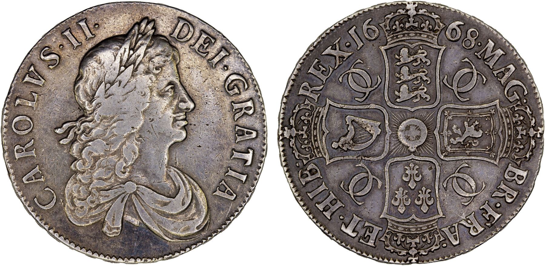 ENGLAND: Charles II, 1660-1685, AR crown, 1668, VF - Stephen Album Rare ...