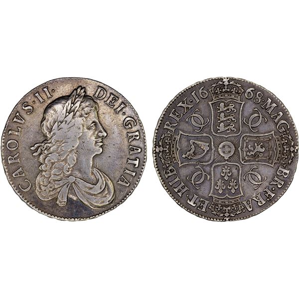 ENGLAND: Charles II, 1660-1685, AR crown, 1668, VF