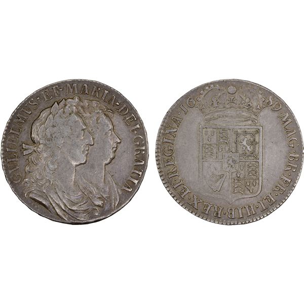ENGLAND: William & Mary, 1689-1694, AR 1/2 crown, 1689, About XF