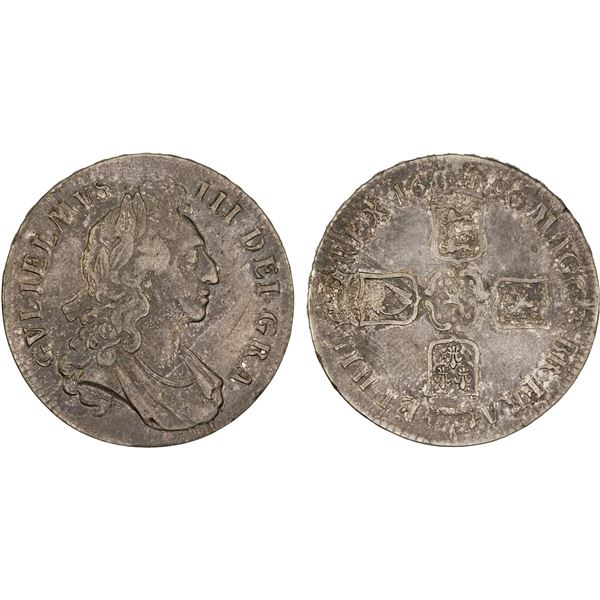 ENGLAND: William III, 1694-1702, AR crown, 1696, About XF