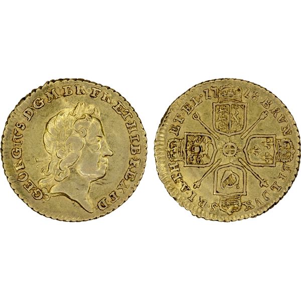 GREAT BRITAIN: George I, 1714-1727, AV 1/4 guinea, 1718, XF