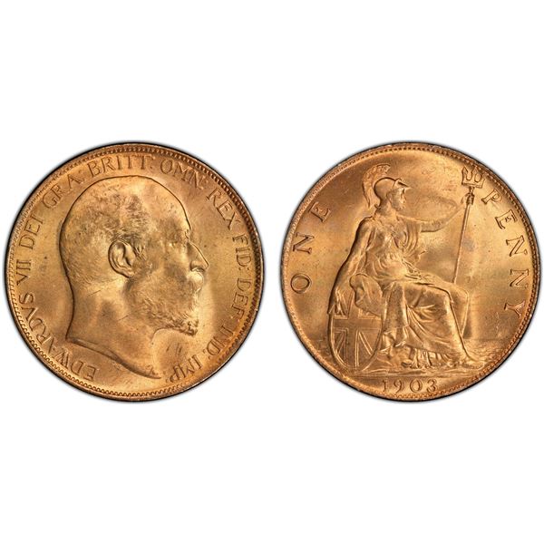 GREAT BRITAIN: Edward VII, 1901-1910, AE penny, 1903, PCGS MS65 +RD