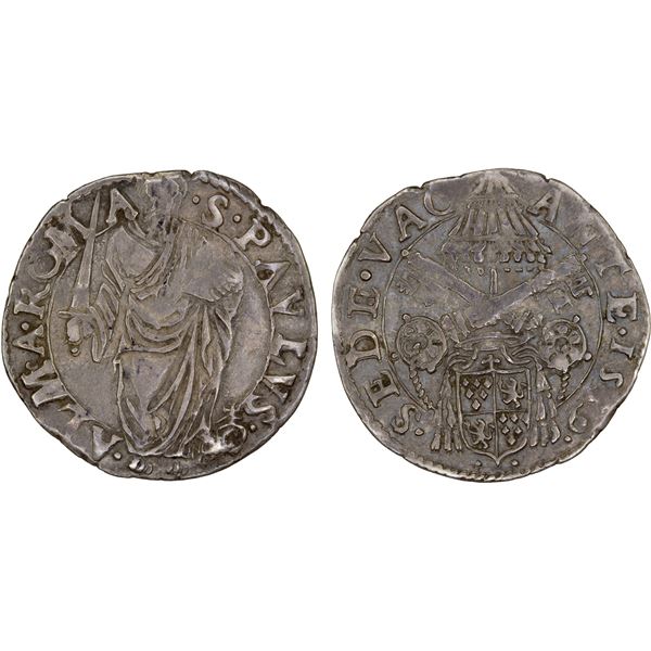 PAPAL STATES: Sede Vacante, 1559, AR giulio (3.12g), 1559, VF