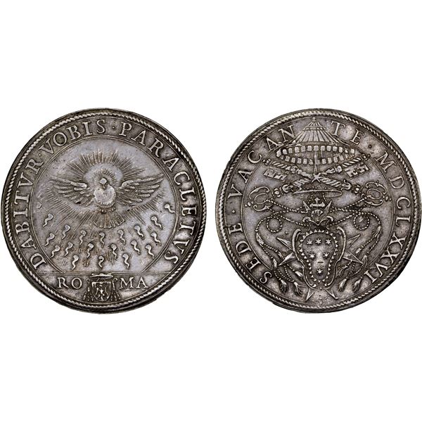 PAPAL STATES: Sede Vacante, 1676, AR scudo, 1676, VF-XF