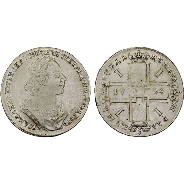 RUSSIA: Peter I, 1689-1725, AR rouble, 1724, F-VF