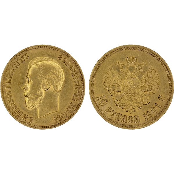 RUSSIA: Nicholas II, 1894-1917, AV 10 roubles, 1901, AU