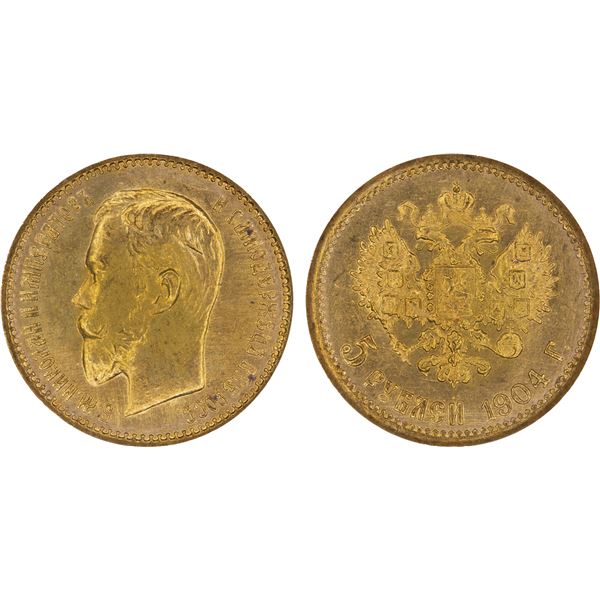 RUSSIA: Nicholas II, 1894-1917, AV 5 roubles, 1904, NGC MS65