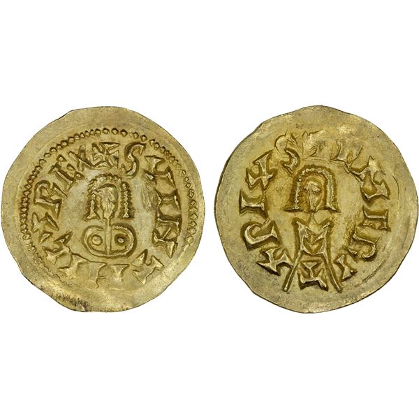 VISIGOTHS IN SPAIN: Suinthila, 621-631, AV tremissis (1.49g), Emerita (Mérida), AU