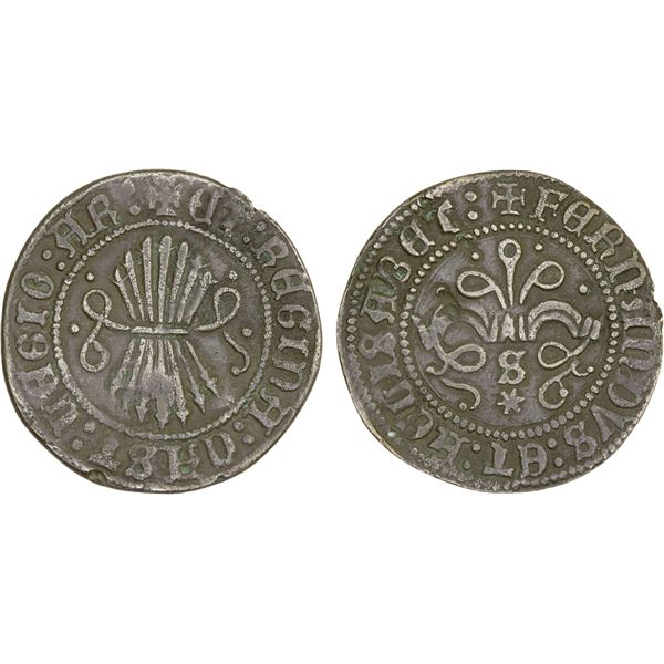SPAIN: Fernando and Isabel, 1469-1504, AR 1/2 real (1.90g), About XF