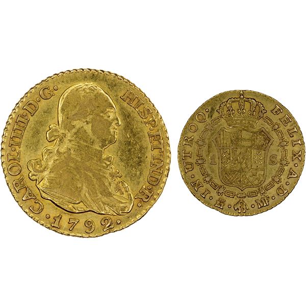 SPAIN: Carlos III, 1759-1788, AV escudo (3.35g), 1792, VF-XF