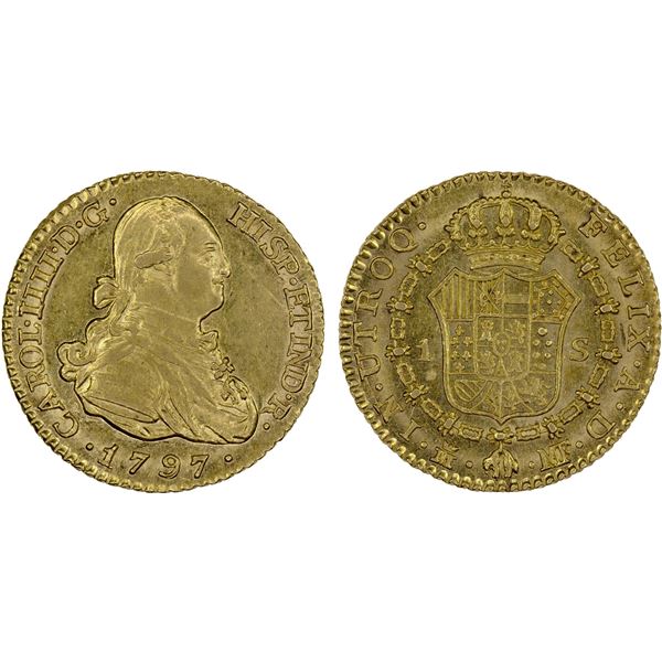 SPAIN: Carlos IV, 1788-1808, AV escudo, 1797-M, UNC
