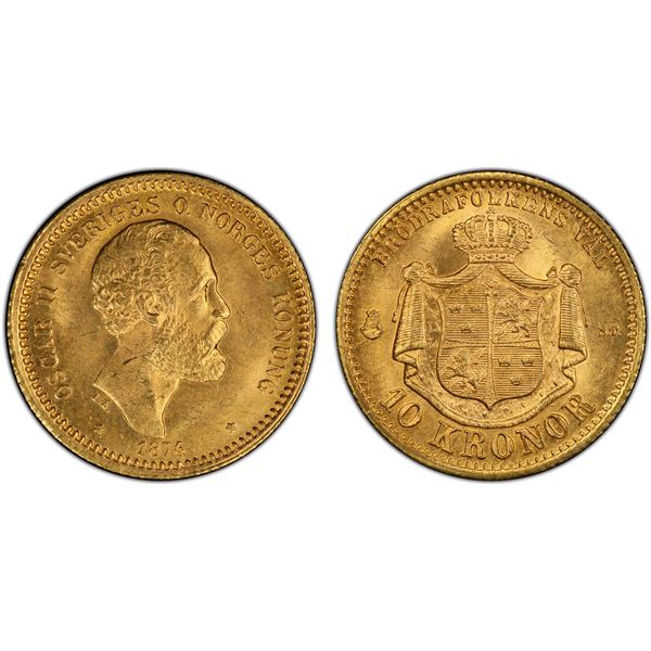 SWEDEN: Oscar II, 1872-1907, AV 10 kronor, 1874, PCGS MS64