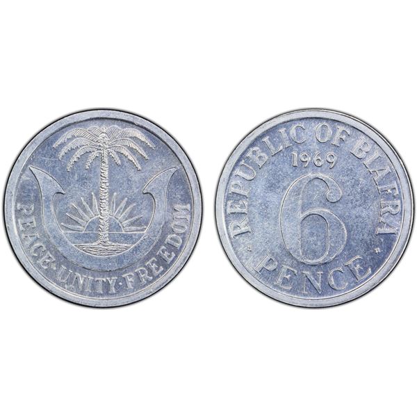 BIAFRA: Republic, 6 pence, 1969, PCGS MS64