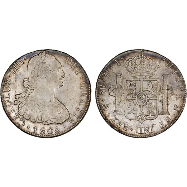 BOLIVIA: Carlos IV, 1788-1808, AR 8 reales, 1805, XF-AU