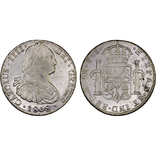BOLIVIA: Carlos IV, 1788-1808, AR 8 reales, 1808, Choice AU